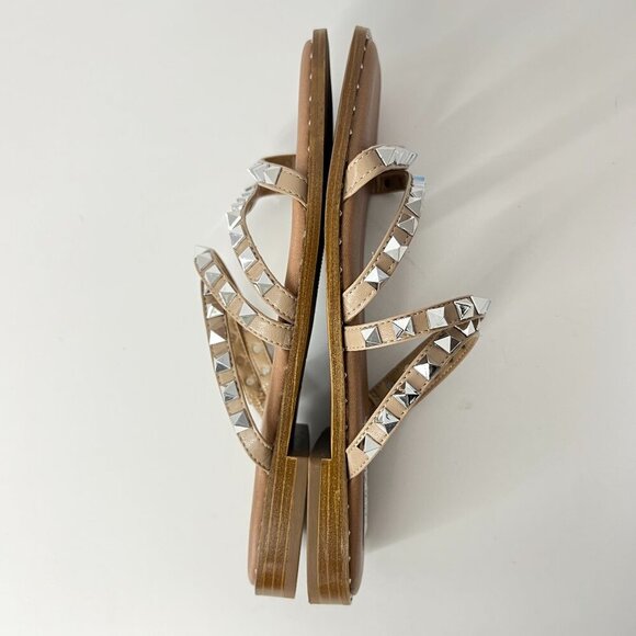 NWOT Sz 8.5 - Steve Madden Skyler Silver Stud 4-Strap Tan Slip-On Sandals - Picture 9 of 13